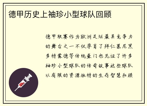 德甲历史上袖珍小型球队回顾